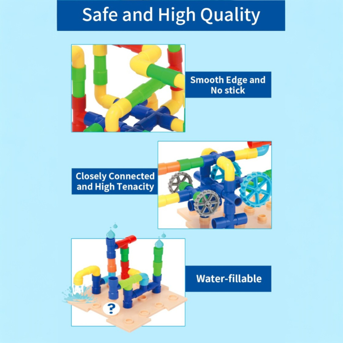 Joc educativ STEM, set de constructie cu tevi modulare, circuit de apa si logica, 153 piese, 3+ ani [3]