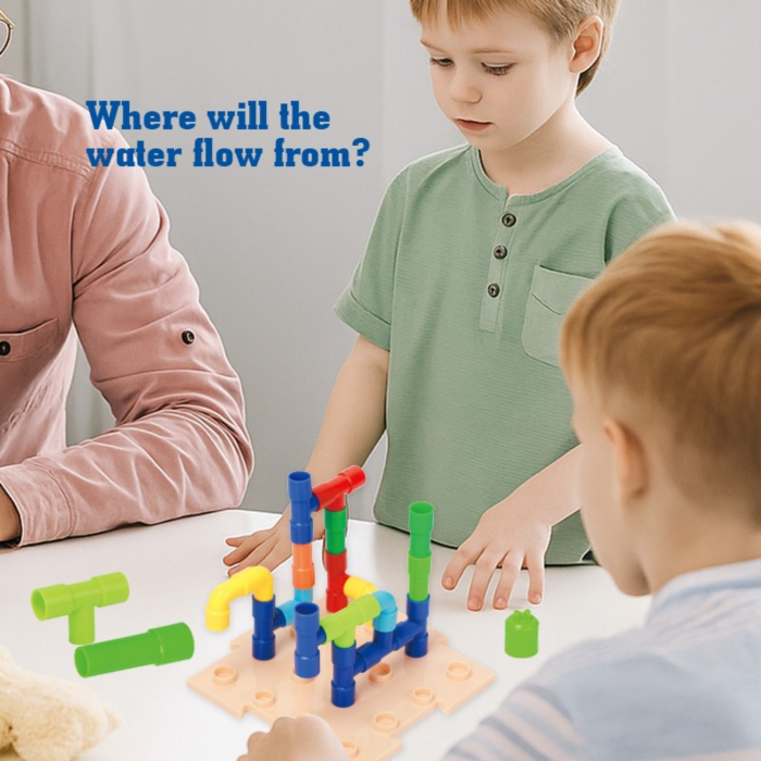 Joc educativ STEM, set de constructie cu tevi modulare, circuit de apa si logica, 153 piese, 3+ ani [6]