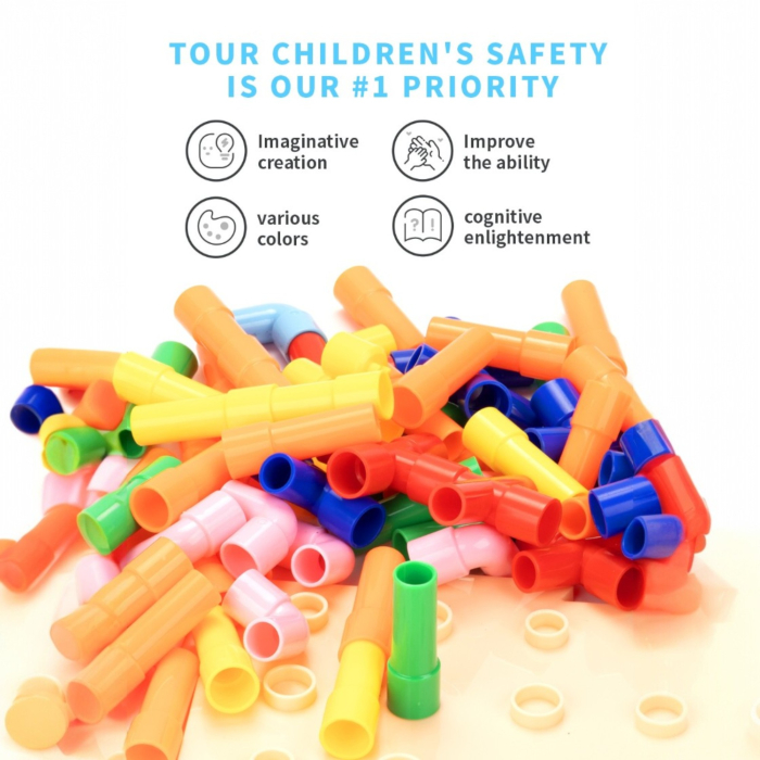 Joc educativ STEM, set de constructie cu tevi modulare, circuit de apa si logica, 153 piese, 3+ ani [5]