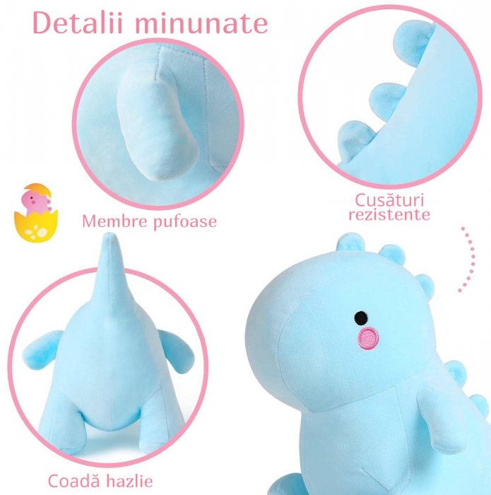 Jucarie de plus Dinozaur Albastru Bubu 30 cm copii [4]