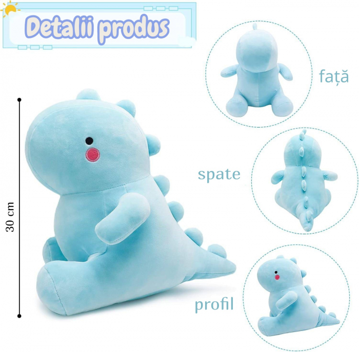 Jucarie de plus Dinozaur Albastru Bubu 30 cm copii [2]