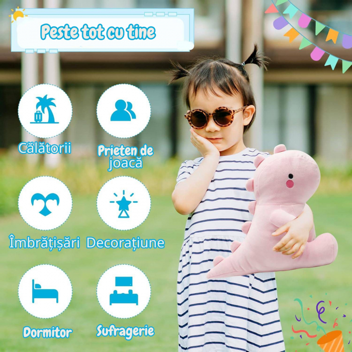 Jucarie de plus Dinozaur Roz Pinka 30 cm copii [4]