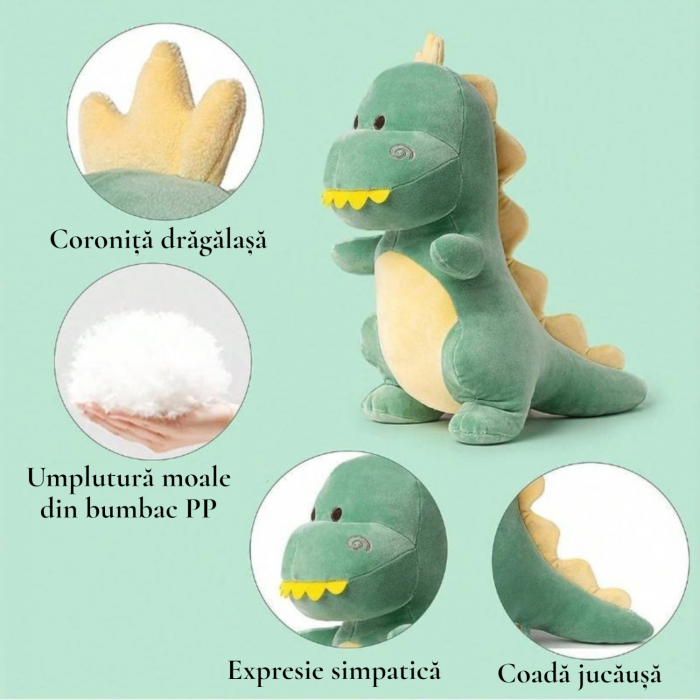 Jucarie de plus Dinozaur Verde Dino Max 30 cm copii [2]