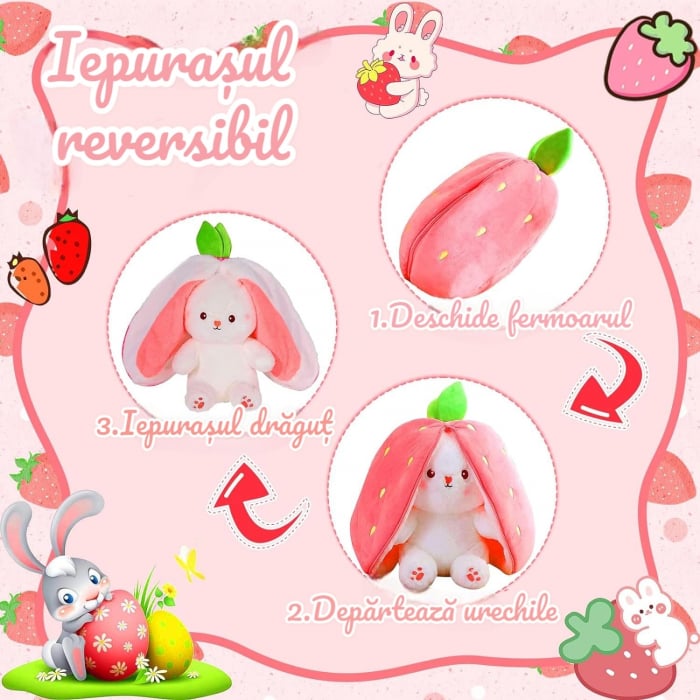 Jucarie de plus, Iepurasul Capsunica, Roz, 35 cm [3]