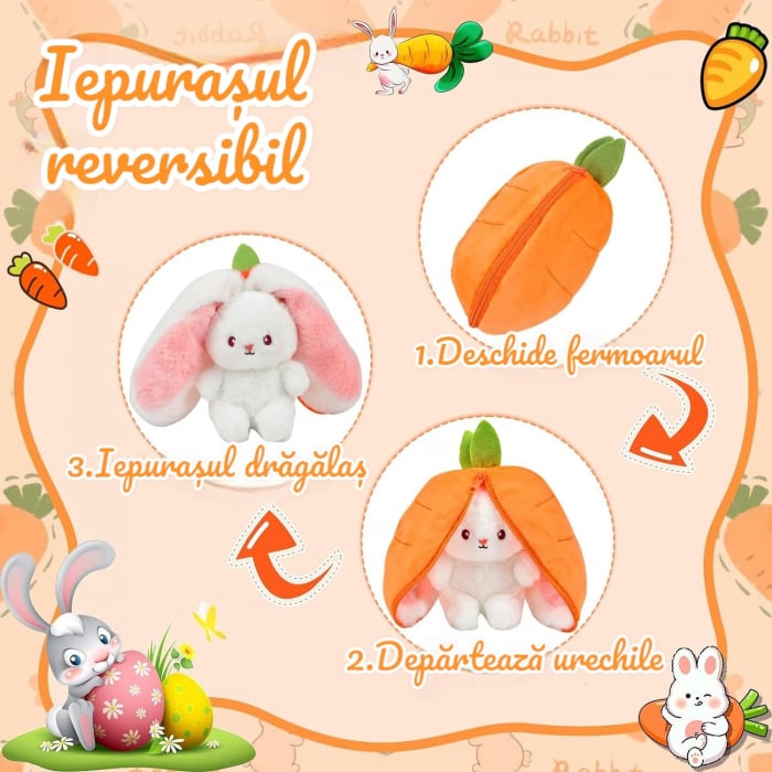 Jucarie de plus, Iepurasul Morcovel, Portocaliu, 45 cm [3]