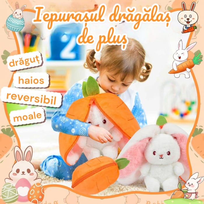 Jucarie de plus, Iepurasul Morcovel, Portocaliu, 45 cm [4]