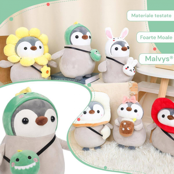 Jucarie de plus, Pinguinul Dinozaur, Gri/Verde, 25 cm [7]