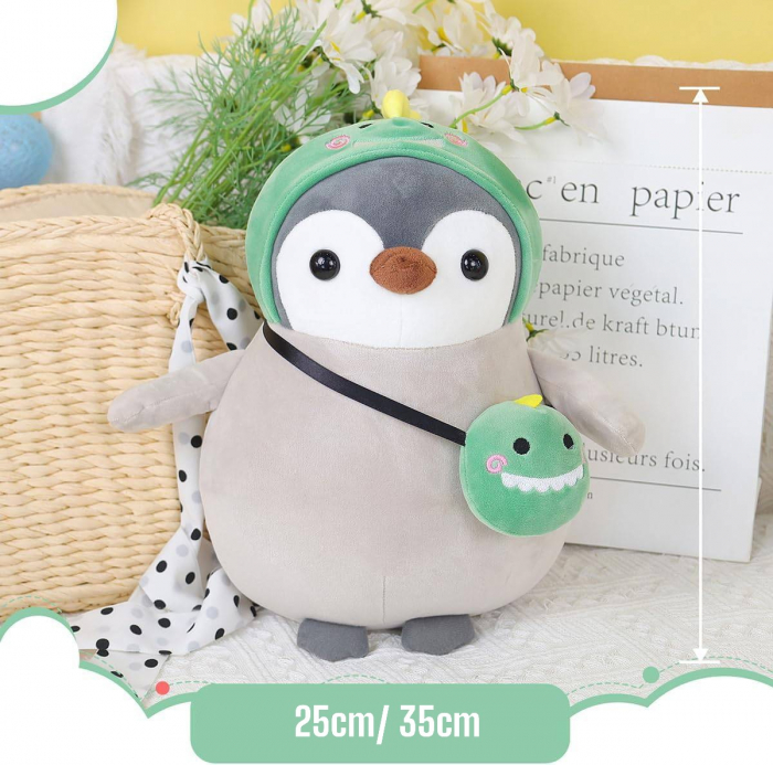 Jucarie de plus, Pinguinul Dinozaur, Gri/Verde, 25 cm [6]