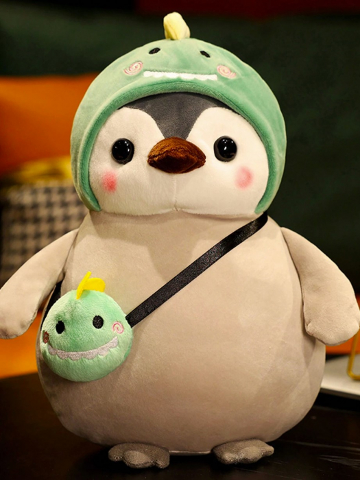 Jucarie de plus, Pinguinul Dinozaur, Gri/Verde, 25 cm [2]