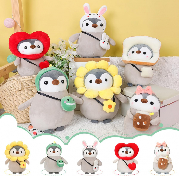 Jucarie de plus, Pinguinul Dinozaur, Gri/Verde, 25 cm [8]