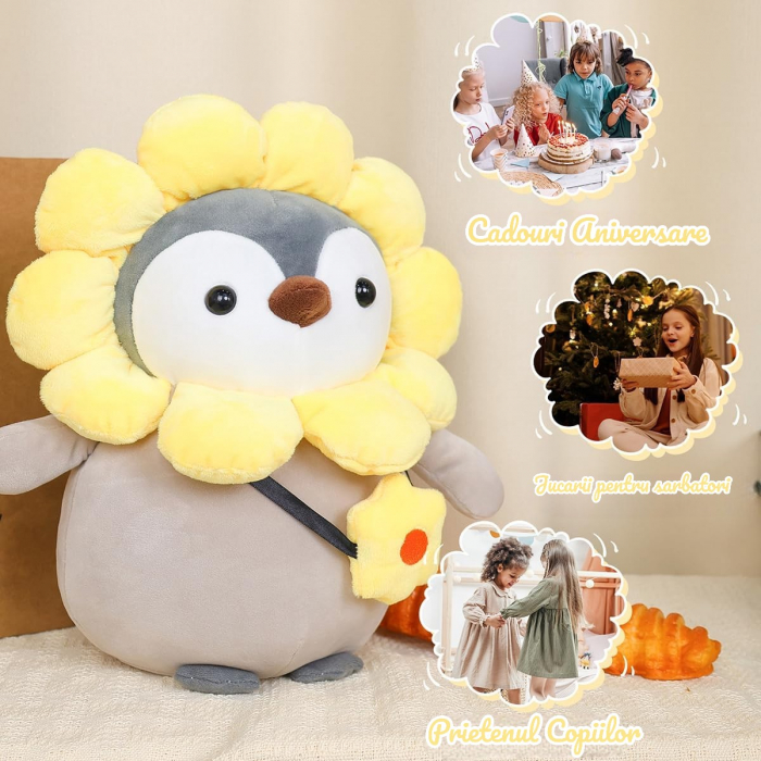Jucarie de plus, Pinguinul Floricica, Gri/Galben, 25 cm [6]