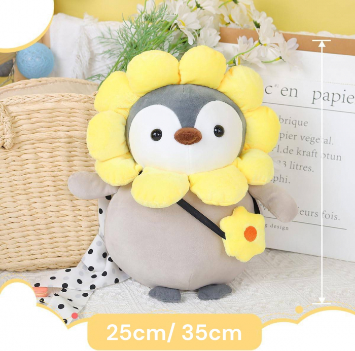 Jucarie de plus, Pinguinul Floricica, Gri/Galben, 25 cm [3]