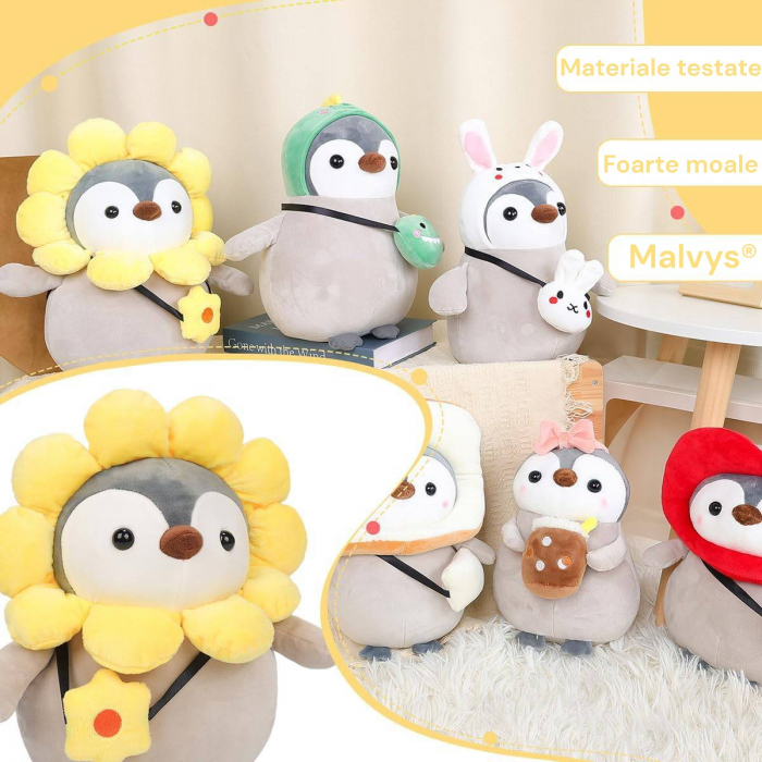 Jucarie de plus, Pinguinul Floricica, Gri/Galben, 25 cm [4]