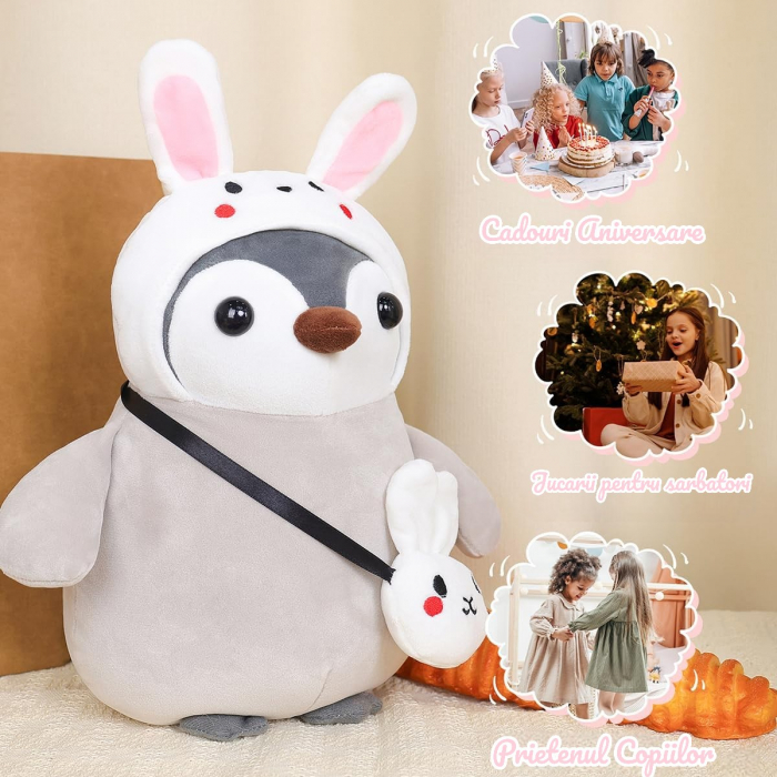 Jucarie de plus, Pinguinul Iepure, Gri/Alb, 25 cm [6]