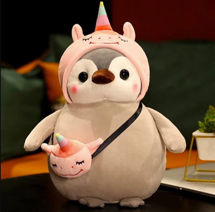 Jucarie de plus, Pinguinul Unicorn, Gri/Roz, 25 cm [2]