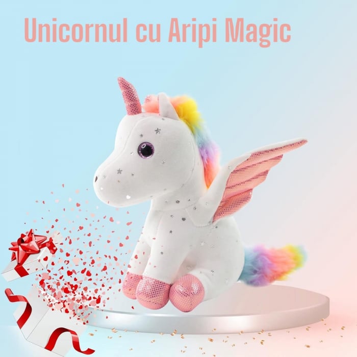 Jucarie de plus, Unicorn cu Aripi de Inger, Alb, 30 cm [4]