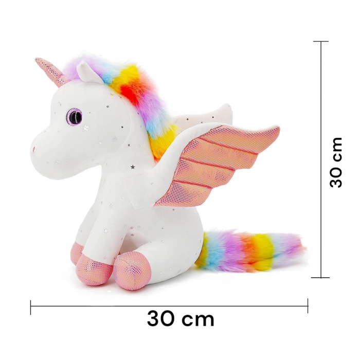 Jucarie de plus, Unicorn cu Aripi de Inger, Alb, 30 cm [9]