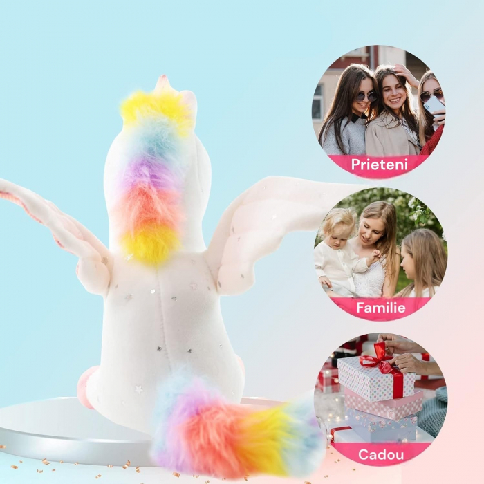 Jucarie de plus, Unicorn cu Aripi de Inger, Alb, 30 cm [5]