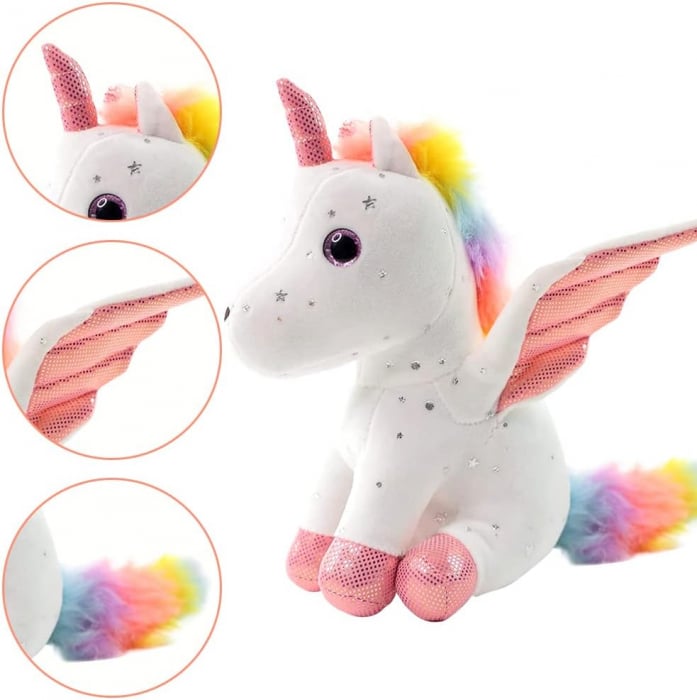 Jucarie de plus, Unicorn cu Aripi de Inger, Alb, 30 cm [10]