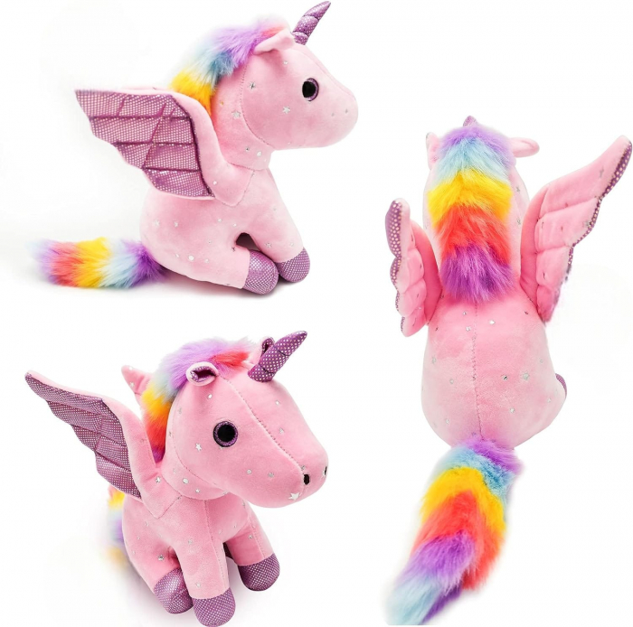 Jucarie de plus, Unicorn cu Aripi de Inger, Roz, 30 cm [7]