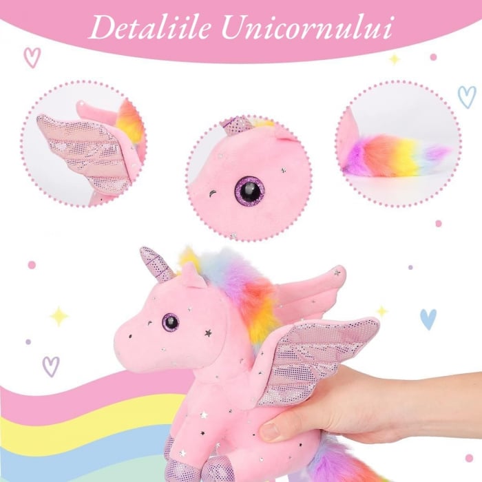 Jucarie de plus, Unicorn cu Aripi de Inger, Roz, 30 cm [6]