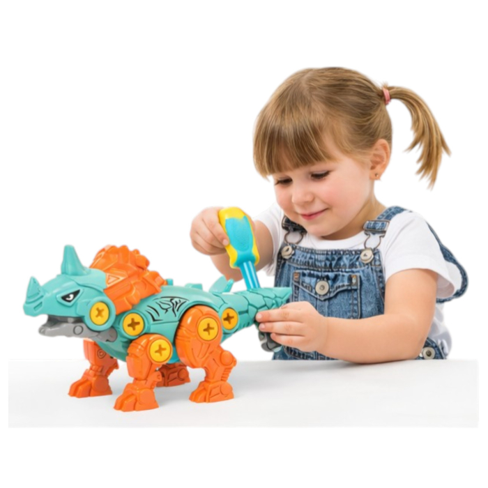Jucarie dinozaur de constructie, set asamblare cu piese mobile, dezvoltare logica si indemanare, portocaliu, 3+ ani [2]