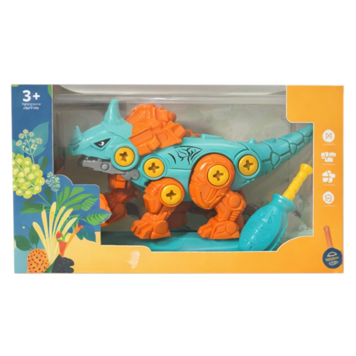 Jucarie dinozaur de constructie, set asamblare cu piese mobile, dezvoltare logica si indemanare, portocaliu, 3+ ani [4]