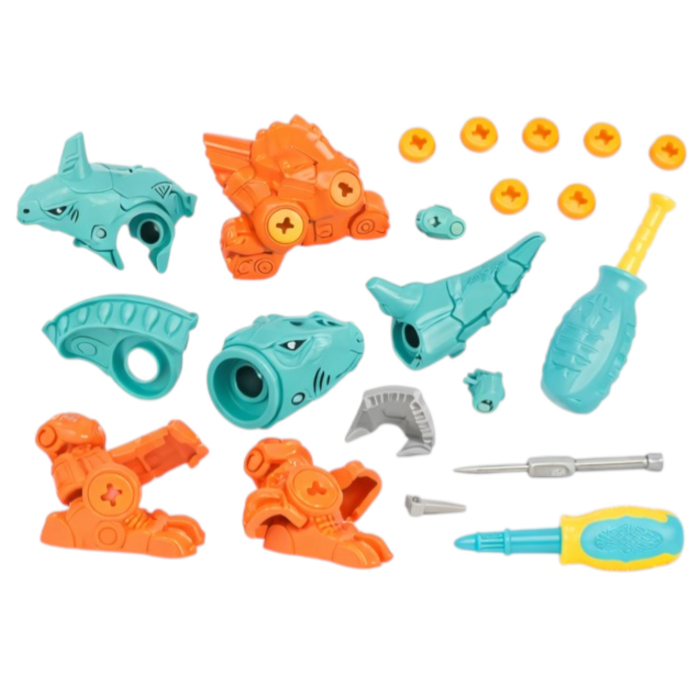 Jucarie dinozaur de constructie, set asamblare cu piese mobile, dezvoltare logica si indemanare, portocaliu, 3+ ani [3]