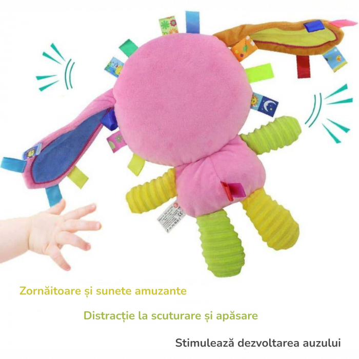 Jucarie senzoriala Iepuras Roz Lila 25 cm bebelusi [5]