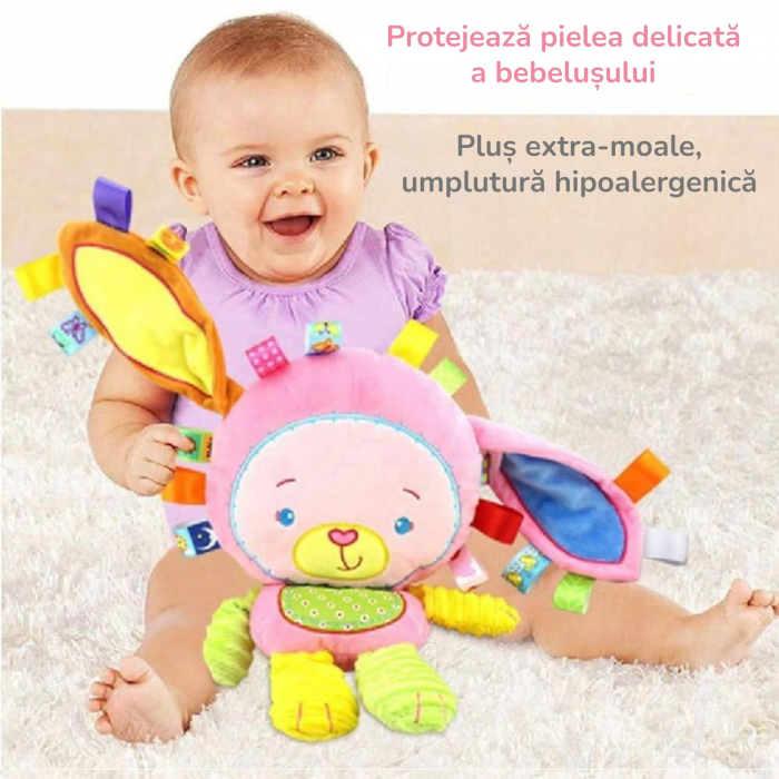 Jucarie senzoriala Iepuras Roz Lila 25 cm bebelusi [3]