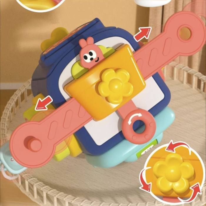 Jucarie senzoriala pentru bebelusi, cub interactiv cu activitati, dezvoltare motricitate fina, multicolor, 6–24 luni [6]