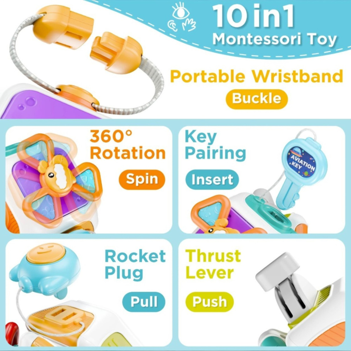 Jucarie senzoriala pentru bebelusi, cub multifunctional cu activitati, coordonare si descoperire, multicolor, 6–24 luni [4]