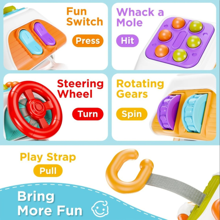 Jucarie senzoriala pentru bebelusi, cub multifunctional cu activitati, coordonare si descoperire, multicolor, 6–24 luni [5]