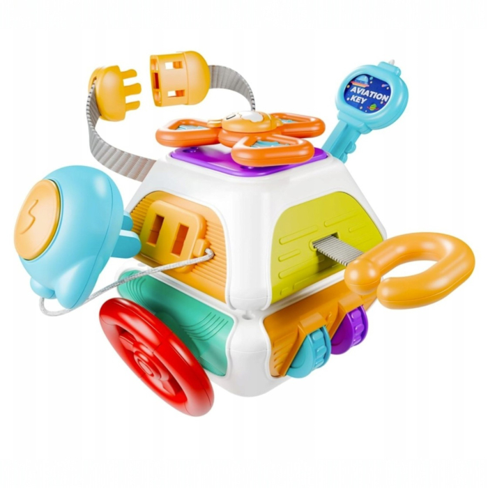 Jucarie senzoriala pentru bebelusi, cub multifunctional cu activitati, coordonare si descoperire, multicolor, 6–24 luni [2]