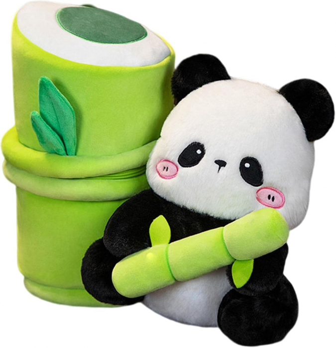 Jucarie de plus, Panda cu Bambus, Alb/Negru/Verde, 35 cm [5]