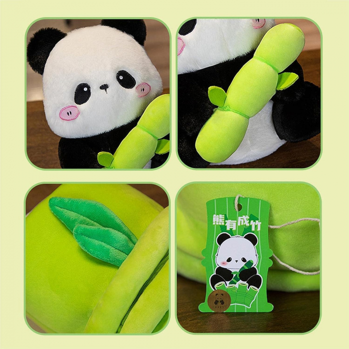 Jucarie de plus, Panda cu Bambus, Alb/Negru/Verde, 35 cm [6]