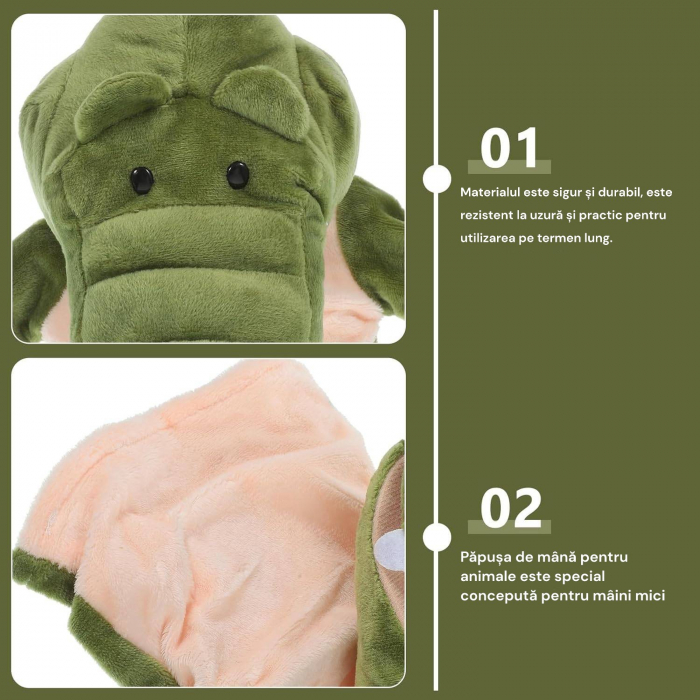 Papusa de mana din plus, Animanusa Crocodil, Verde, 25 cm [7]
