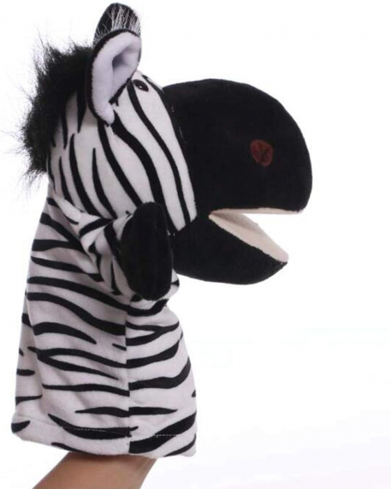 Papusa de mana din plus, Animanusa Zebra, Alb/Negru, 25 cm [4]