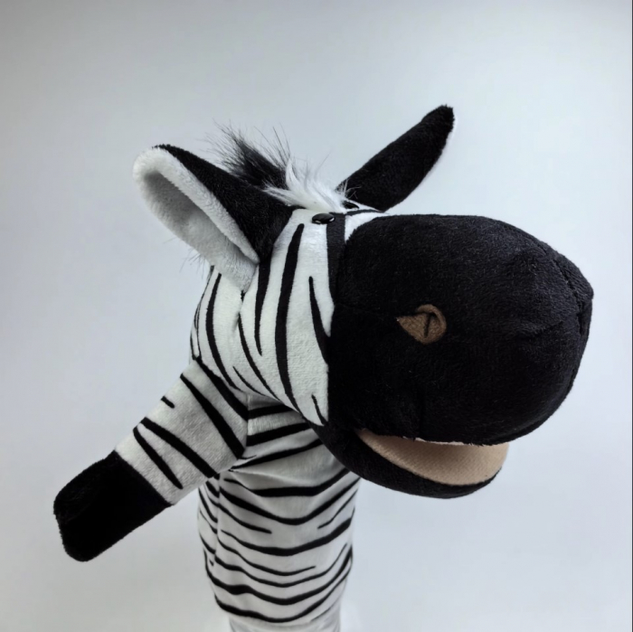 Papusa de mana din plus, Animanusa Zebra, Alb/Negru, 25 cm [2]