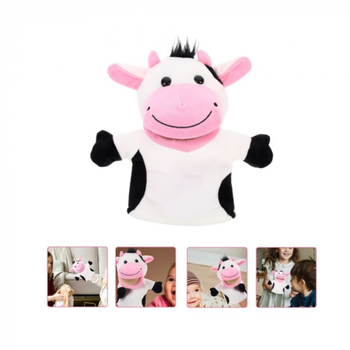 Papusa de mana din plus Malvys®, Animanusa Vacuta, Alb, 25 cm [5]