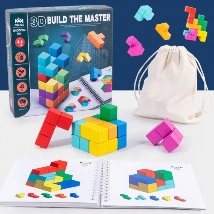 Puzzle 3D Cub Inteligent Joc STEM Tetris lemn copii [2]