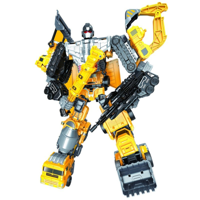 Robot transformabil utilaje constructii, set 6 in 1 cu excavator, buldozer, camion si incarcator, jucarie de asamblare [2]