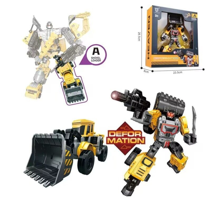 Robot transformabil utilaje constructii, set 6 in 1 cu excavator, buldozer, camion si incarcator, jucarie de asamblare [3]