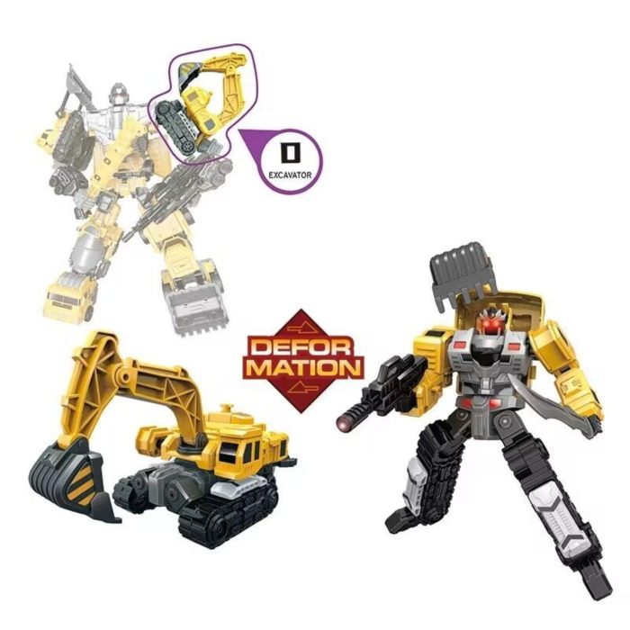 Robot transformabil utilaje constructii, set 6 in 1 cu excavator, buldozer, camion si incarcator, jucarie de asamblare [6]
