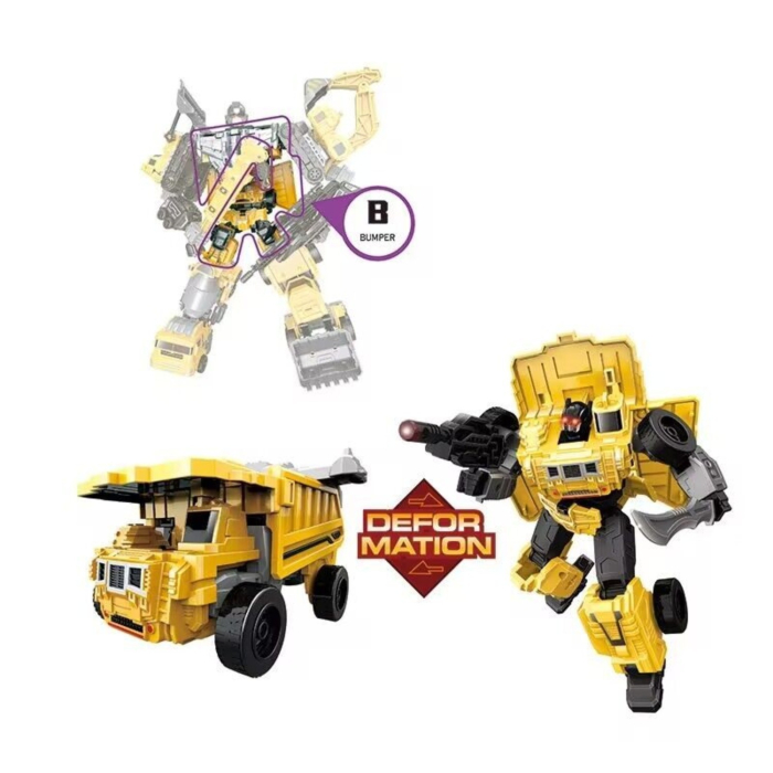 Robot transformabil utilaje constructii, set 6 in 1 cu excavator, buldozer, camion si incarcator, jucarie de asamblare [4]