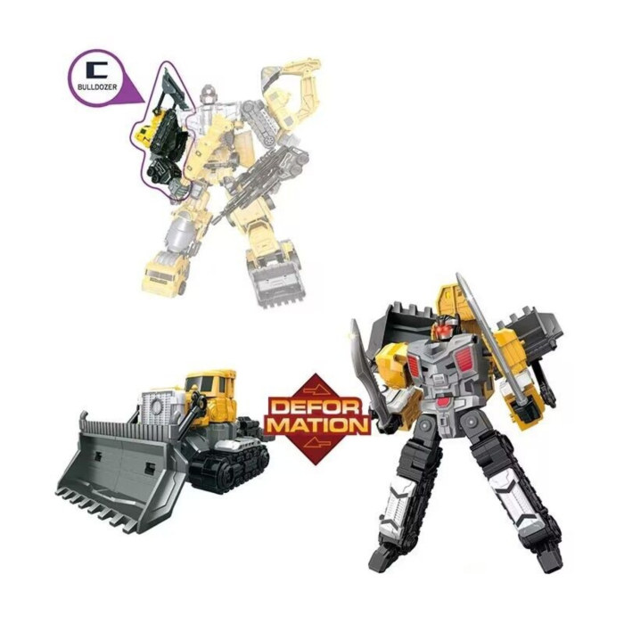 Robot transformabil utilaje constructii, set 6 in 1 cu excavator, buldozer, camion si incarcator, jucarie de asamblare [5]