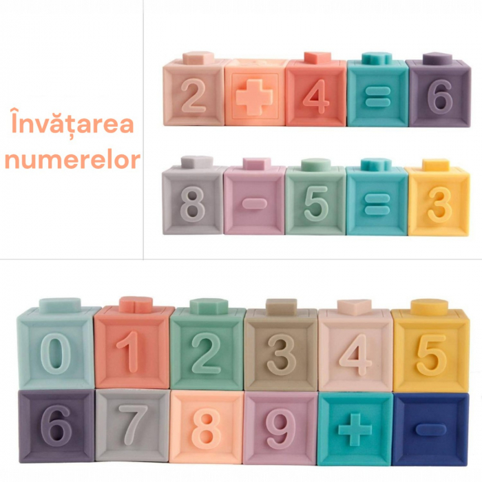 Set 12 Cuburi Moi pentru Bebelusi, Jucarie Educationala cu Sunete, Numere, Forme si Animale, Din Cauciuc Sigur, Ideal pentru Dentitie si Dezvoltarea Abilitatilor, 0-24 Luni, Multicolor [4]