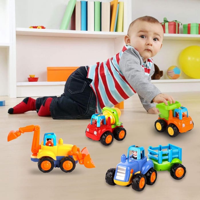 Set 4 Masinute de Constructie pentru Copii, Buldozer, Tractor cu Remorca, Camion Basculant si Betoniera, Jucarii Educative 3+ Ani [9]