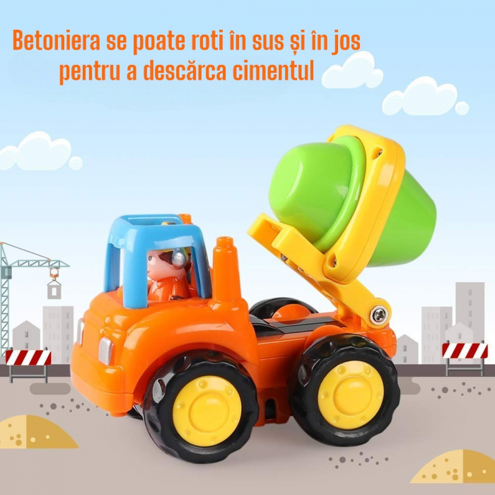 Set 4 Masinute de Constructie pentru Copii, Buldozer, Tractor cu Remorca, Camion Basculant si Betoniera, Jucarii Educative 3+ Ani [3]