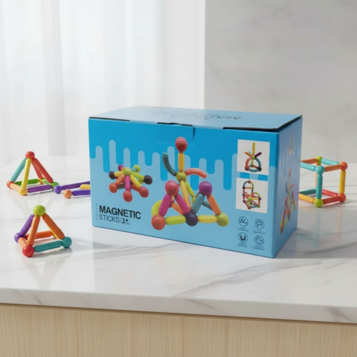 Set constructie magnetic, joc educativ STEM cu piese magnetice colorate, constructii 3D, dezvoltare creativitate, 3+ ani [10]